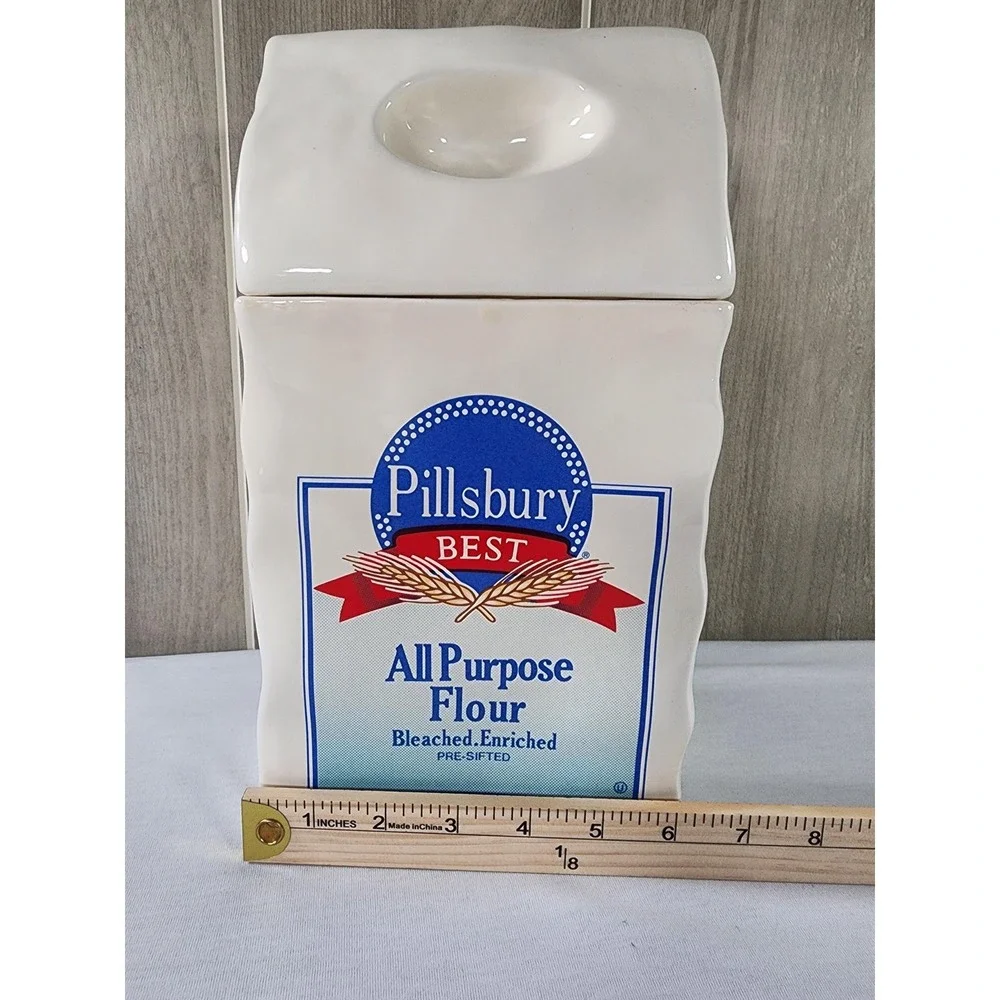 Vintage 1988 Pillsbury Flour Canister Recipe Bag Cookie Jar w/ 1971 Doughboy Set